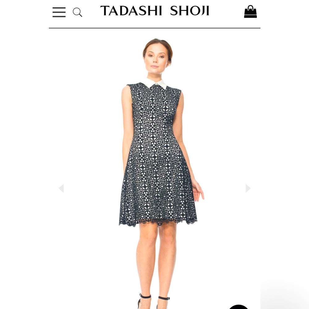 Tadashi Shoji dress Women black with beige collar. V-Line Size XSmall